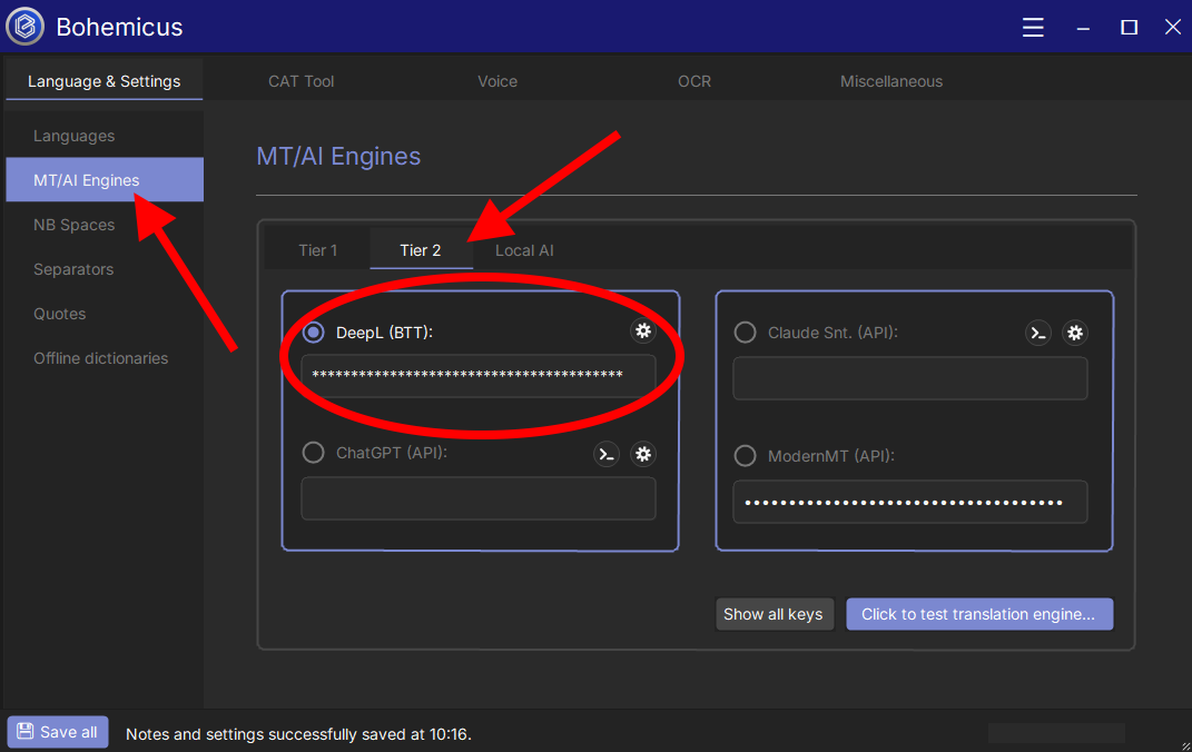 Where to enter DeepL key